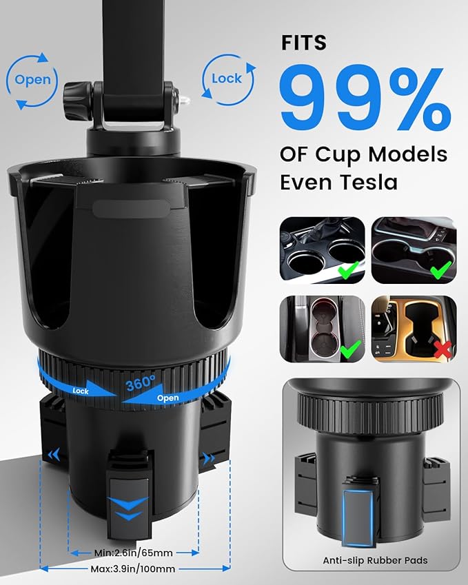 OHLPRO for iPhone 17 Pro Max MagSafe Car Charger Cup Holder Mount, 15W Fast Wireless Magnetic Charging Phone Holder for iPhone 16 15 14 13 Series, Adjustable Car Mount with Large Cup Base, Black