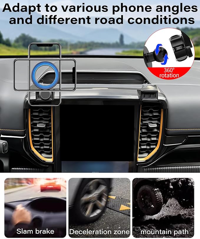 Magnetic Car Phone Mount for Ford Ranger 2023 2024 2025 2026 Accessories, for MagSafe Strong Magnets Cell Phone Holder 12.1-Inch Screen Cradles, with Portable Phone Gripper 360° Rotation