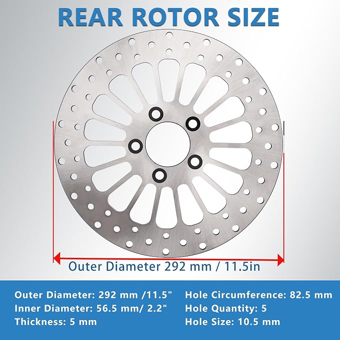 11.5''Rear Brake Rotor Fit for Harley Davidson Touring Sportster Dyna, Early Super Glide Softail Great Performance Superior Heat Dissipation Brake part, 420 Stainless Steel Rotors