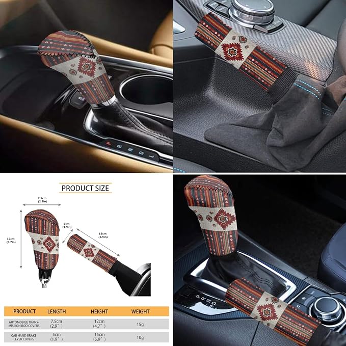 Wanyint Car Seat Cover Full Set 11 Pack, with Steering Wheel Gear Shift Knob Handbrake Headrest Protector Coasters Auto Accessories Decor Universal Fit, Ethnic Tribal Aztec Red