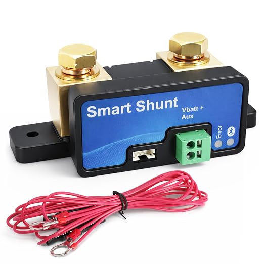 500A Bluetooth Battery Monitor Shunt, 6.5V-70V Intelligent Current Sensor | Fit for LiFePO4 Lead-Acid, 12V 24V 48V High Precision SOC Gauge for RV Marine Solar Off-Grid with Manual