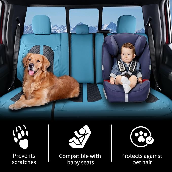 Truckiipa Ford F150 Seat Covers Full Set, Waterproof Automotive Custom Seat Covers for 2015-2026 Ford F150 SuperCrew, 2017-2026 F250 F350 F450 Super Duty Crew Cab, Full Set, Blue&Black