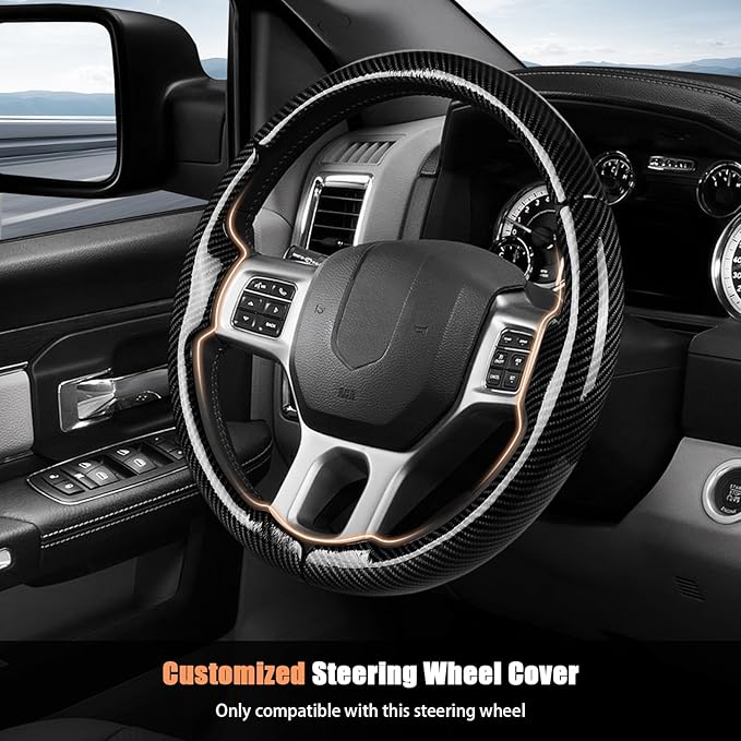 Aimato Customized Steering Wheel Cover for Dodge RAM 1500 2012-2018,RAM 1500 Classic 2019-2023,RAM 2500/3500/4500/5500 2012-2018 Thin,Anti-Slip,Scratch-Resistant Exclusive Car Accessory for RAM