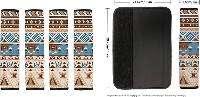 Aztec Seat Covers Full Set with Western Steering Wheel Cover, Shoulder Pads, Seat Covers Car Accessories Universal Fit for Most Cars, Blue and Brown