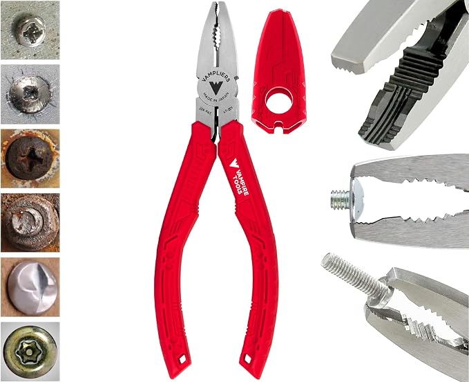VAMPLIERS 2-PC Stripped Screw Extractor Pliers Gift Set. Made in Japan. 8" Linesman + 6.25" Combination Plier.