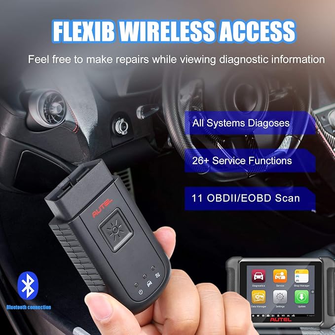 Autel MaxiSYS VCI100 Compact Bluetooth, Maxivci V100 Wireless Diagnostic Interface, Vehicle Communication Interface, OBD2 Connector Adapter Dongle, Compatible for MS906BT MK906BT