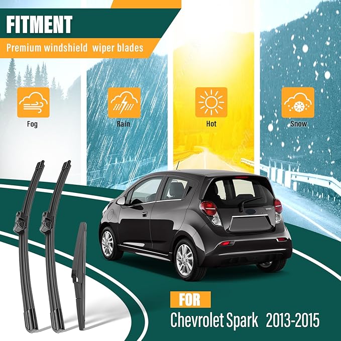 Windshield Wiper Blades Replacement for Chevy Chevrolet Spark 2013 2014 2015,Original Equipment Replacement Front Rear Wiper Blade Set - 24" 16" 12" (Set of 3)