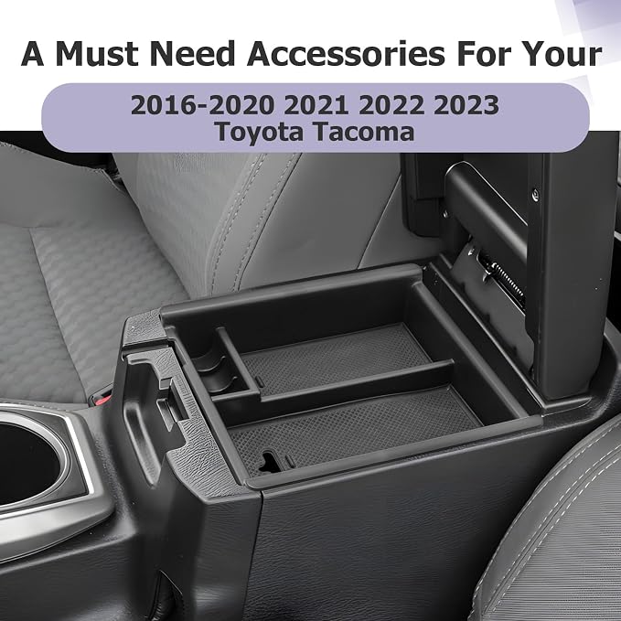 LUWU Tacoma Center Console Organizer Compatible with 2016-2020 2021 2022 2023 Toyota Tacoma Accessories Armrest Console Storage Box Insert Tray ABS Material Black Coin Container