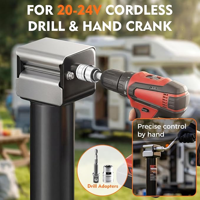 6000 LBS A-Frame Trailer Jack, Height Range 9"-40.5" RV stabilizer Jacks with Drop Leg & Ergonomic Handle,Manual & 20–24V Drill-Powered Operation, Suitable for RV, Utility, Yacht Trailers