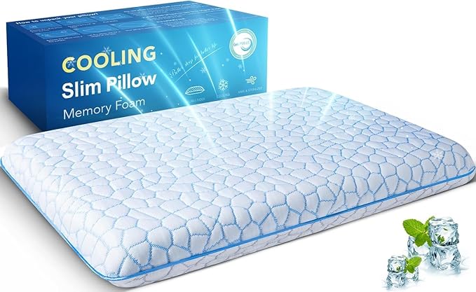 Ultra Thin Flat Pillows for Sleeping,Cooling Slim Memory Foam Pillow 3.25 in Ultra Thin Pillow,Low Profile Sleeper Pillows for Stomach Back Sleeper for Neck and Back Support Stomach sleeping pillow