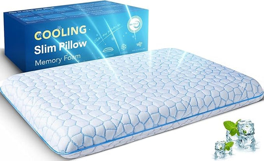 Ultra Thin Flat Pillows for Sleeping,Cooling Slim Memory Foam Pillow 3.25 in Ultra Thin Pillow,Low Profile Sleeper Pillows for Stomach Back Sleeper for Neck and Back Support Stomach sleeping pillow