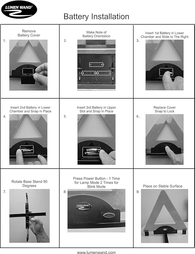 Lumen Wand Reflective Warning Triangle with LED Lights for Road Safety Metal Base | Internal LED with External Reflectors Emergency Triangle for Vehicle Breakdown Pack of 12