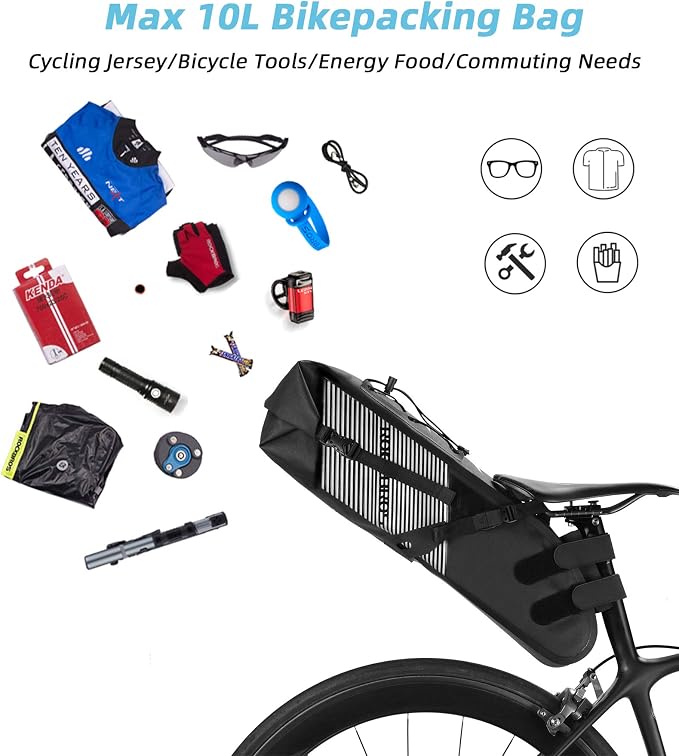 ROCKBROS Bikepacking Bag Waterproof Bike Saddle Bag Large Capacity Bikepacking Seat Bag Road Mountain Bike Seat Bag Max 10L
