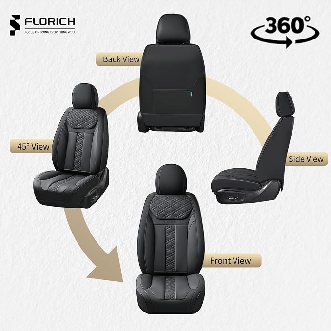 FLORICH Seat Covers, Atomutive Car Seat Covers Full Sets, Waterproof Seat Cover for Cars, Luxury Leather Universal Seat Cover Accessories Fit for Most Cars SUV Truck Sedans(Black)