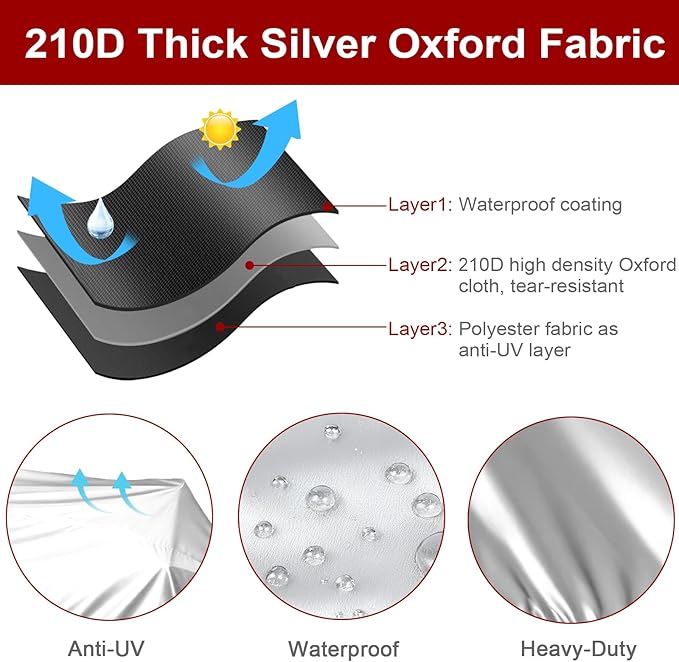 Dream Apparel Motorcycle Half Cover, Waterproof Motorcycle Cover for Outdoor, Rain Snow Dust Protection Universal Fit Heavy Duty Motorbike Vehicle Cover with Storage Bag, Silver with Wing Wheel XL