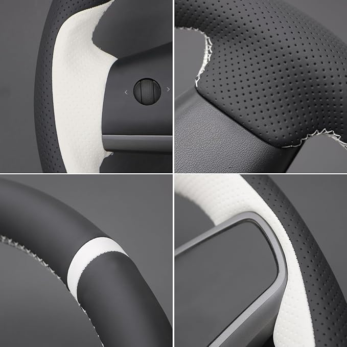 MEWANT Hand Stitch Steering Wheel Cover for Tesla Model Y 2023 Model 3 2023 DIY Steering Wheel Wrap Interior Accessory