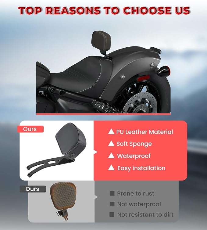 Driver Backrest Rider Back Rest Backpad Compatible with Indian Scout Sixty/Bobber/Classic Solo Seat 2025-up