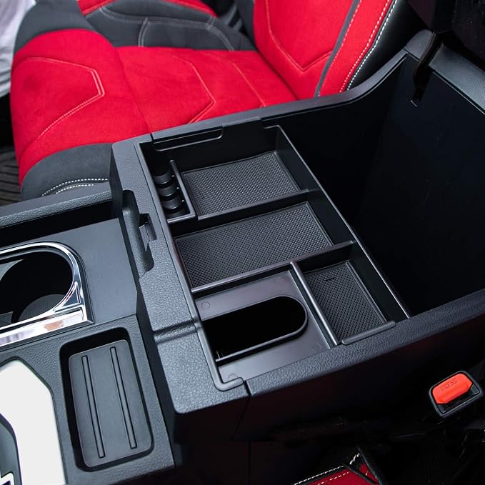 JDMCAR Center Console Oragnizer (Half Tray) and Liner Accessories (Bucket Seat, Red Trim) Compatible with Toyota Tundra 2014-2021