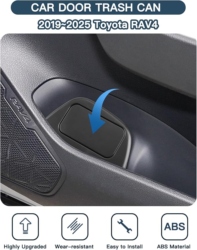 Ruiya 2026 RAV4 Trash Can for Toyota RAV4 Accessories,Portable Mini Car Trash Bin with Lid for Storage and Organizer Car Door Garbage Can Compatible with 2019~2025 2026 Toyota RAV4