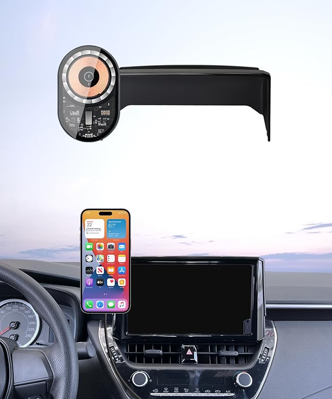 Wireless Charging Car Phone Holder for Toyota Corolla/Hybrid 2020-2026 / Corolla Cross 2022-2026, 8" Screen Fixed Clip, 360° Rotation Car Phone Mount Compatible with MagSafe