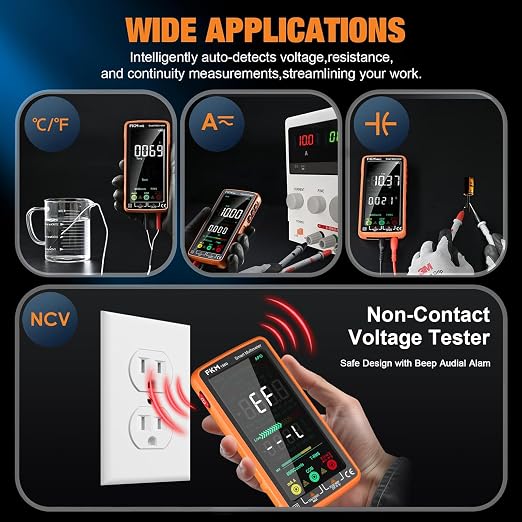 FKM Pro Digital Multimeter Tester TRMS 6000 Counts,Smart Rechargeable Voltmeter 5"Color LCD,Auto-Ranging Automotive Multimeters,for AC/DC Current/Voltage,NCV,Ohm,Capacitance,Resistance,Continuity,Temp