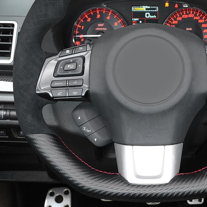 MEWANT Hand Stitch Black Matte PU Carbon Fiber Woven Embossed Athsuede Steering Wheel Cover for Subaru WRX STI 2015-2021