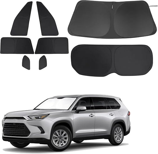 Windshield Sun Shade Car Windshield Foldable Full Windows Coverage Custom Fit for Toyota Grand Highlander XLE 2024-2026 Accessories Window Shades Block Sun UV Rays 8PCS