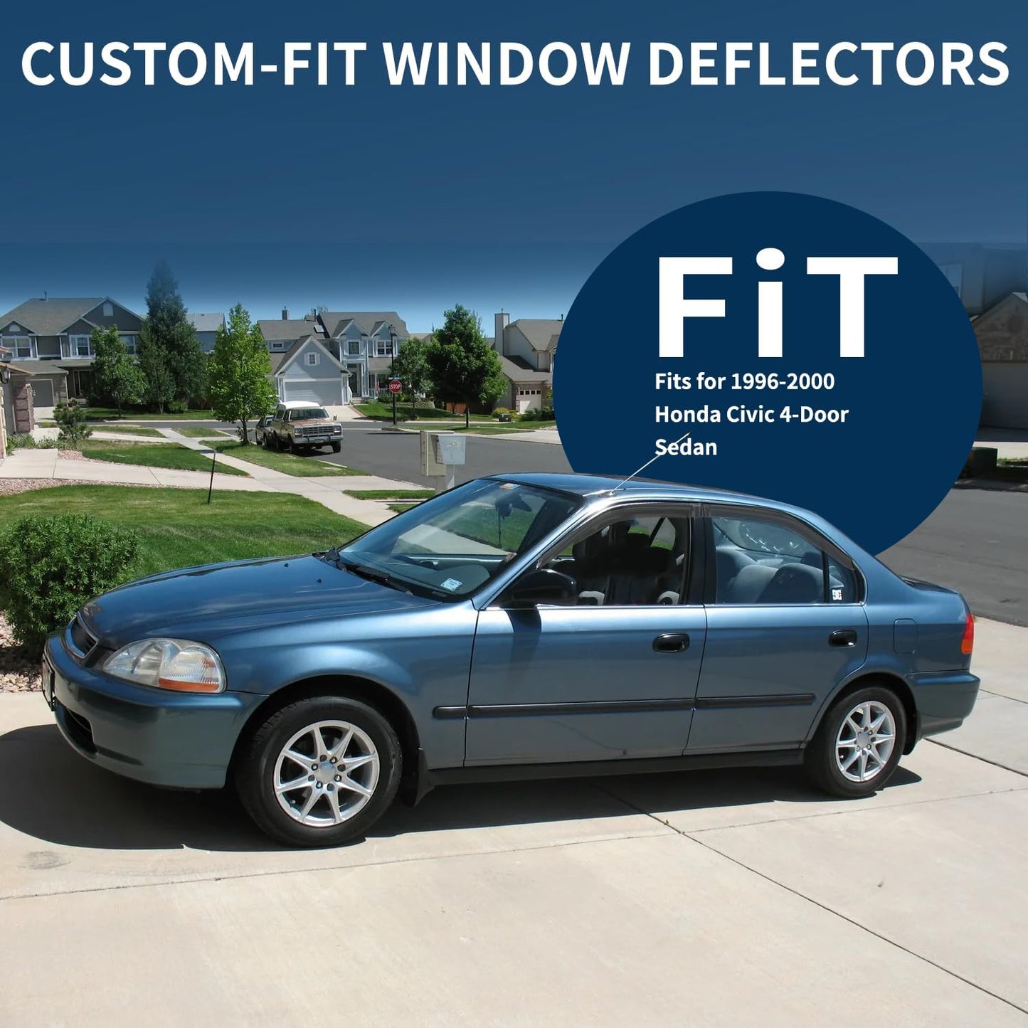 4PCS Rain Guards Window Visors Wind Deflector Fits for 1996-2000 Honda Civic 4-Door Sedan, Front & Rear Outside Mount Vent Shade Shield, 1996 1997 1998 1999 2000