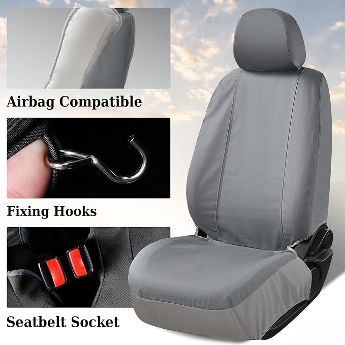 Coverado Seat Covers Custom Fit for Tacoma Double Cab/Crew Cab SR/SR5/TRD Sport/TRD Off-Road/Limited Seat Cushion Protectors 2005-2015 Canvas (Frontpair, Gray)