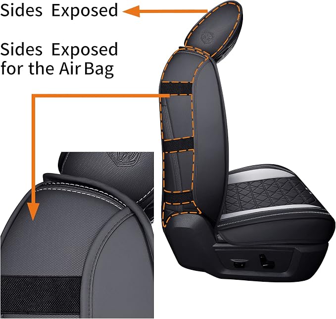 YIERTAI Dodge RAM Seat Covers for 2009-2025 2026 1500HD 2010-2025 2026 2500/3500HD Crew Double Cab Quad Cab Laramie Tradesman Truck Waterproof Faux Leather(5 PCS Full Set/Black-White)