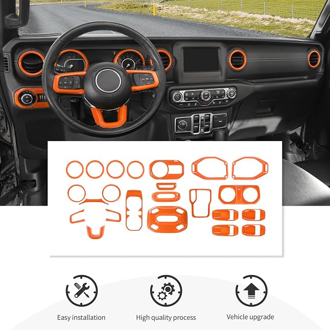 23PCS Full Set Interior Decor Trim Kits Fit for 2018-2023 Jeep Wrangler JL JLU & Gladiator JT 4Door Dashboard Cup Holder Headlight Switch Gear Shift Roof Speaker Map Light Inner Door Bowl Trim
