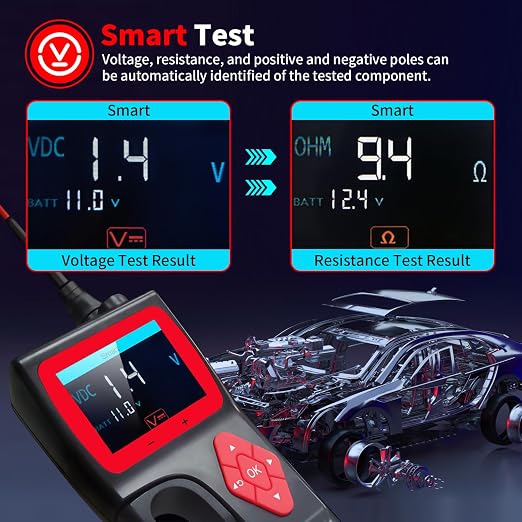Intelligent Automotive Electrical Circuit Tester 9V-30V with 2.4 Inch LCD Screen, Multi-Function Car Electrical System Tester for Voltage Resistance Relay Injector Test