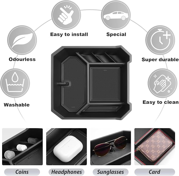 SKTU 2024 2025 2026 Tesla Cybertruck Center Console Organizer 2024 2025 2026 Cybertruck Console Tray 2025 Cybertruck Cyberbeast/AWD Armrest Organizer Cybertruck Accessories with Coin Holder