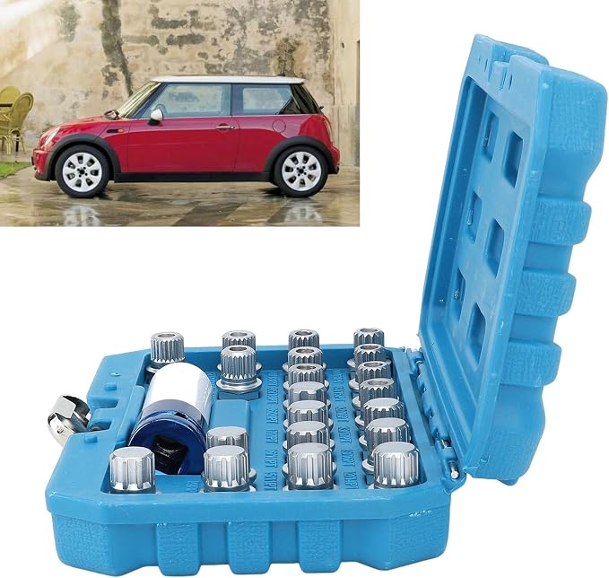 Qqmora 21pcs Wheel Lock Lug Nut Remover Tool Kit with 0.5in Drive Adapter Steel Chrome Plated 36 1 300 for R50 R52 R53
