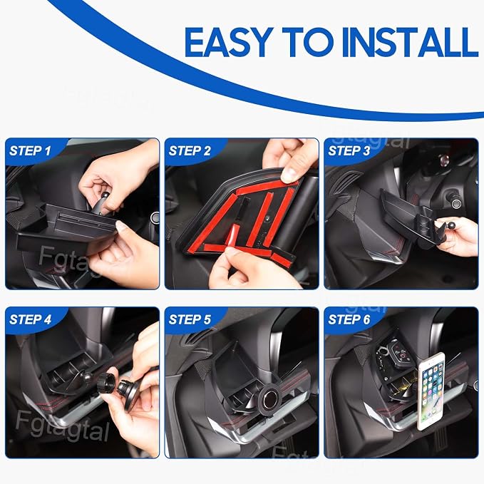 Center Console Multi-Mount Phone Holder Storage Box Compatible with Chevrolet Corvette C8 2020-2025, Dashboard Left Side Storage Tray Organizer, Magnetic Style Holder