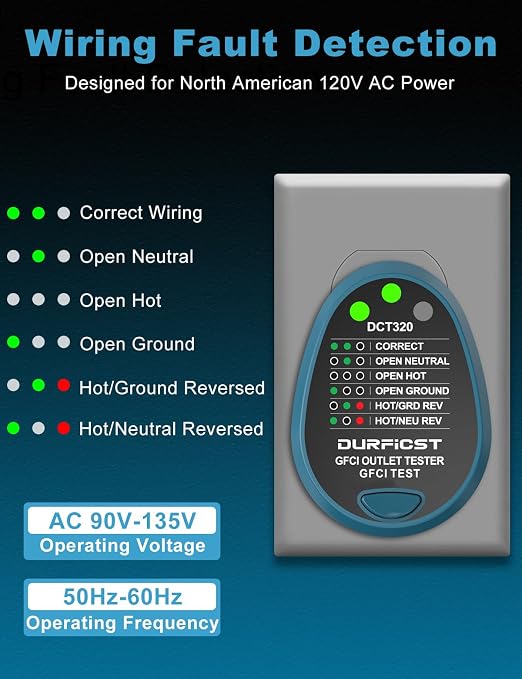 DURFICST Circuit Breaker Finder with GFCI Outlet Tester, 90-135V NCV Electrical Circuit Tracer Tool with LCD Display & Buzzer Alarm for Electricians/DIY, Includes Adapters and Carrying Case