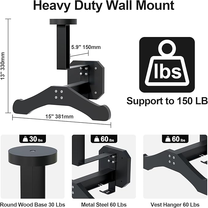 JAGASOL Motorcycle Helmet Holder Wall Mount, Heavy-Duty Tactical Helmet Accessories, Versatile Wall Rack for Motorcycle and Football Gear Storage, Space-Saving Design, Black