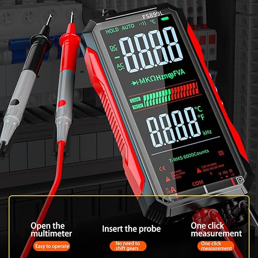 6000 Counts True RMS AC/DC Voltage Tester,FS899L Digital Multimeter with Color Screen, USB C Rechargeable Electrical Testing, NCV, Capacitance, Non Contact Voltage Detector for Car, Home(FS899L)