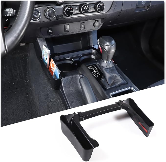 Aunginsy Center Console Gear Shift Storage Box Compatible with Toyota Tacoma 3rd Gen 2016-2023 Gear Shift Box Side Panel Organizer Tray Armrest Storage Box ABS Accessories, Not Fit Manual Transmission