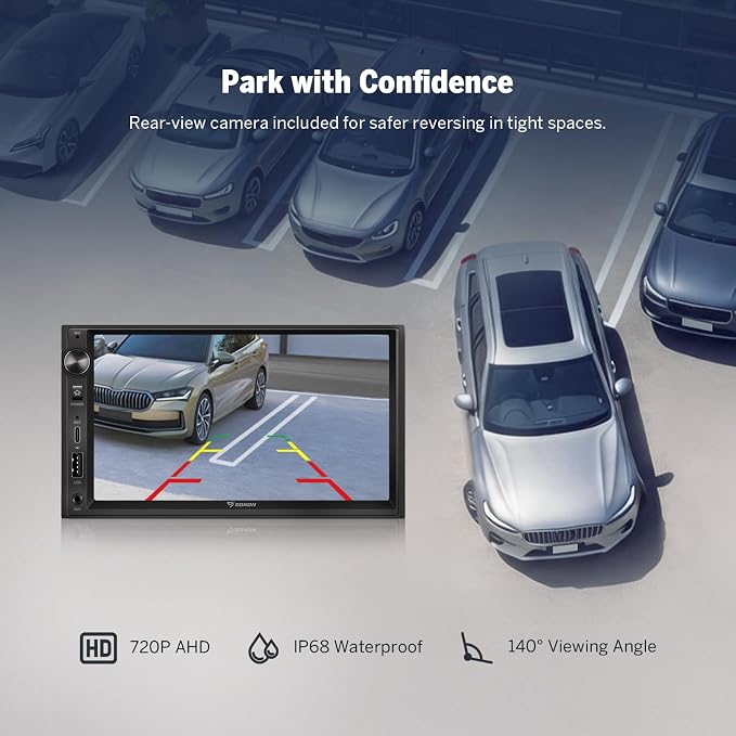Eonon 7'' Double Din Car Stereo Wireless CarPlay & Wireless Android Auto Car Audio Receivers with AHD Backup Camera, Built in DSP, Bluetooth, MirrorLink, SWC, FM/AM, Fast Charge - X3