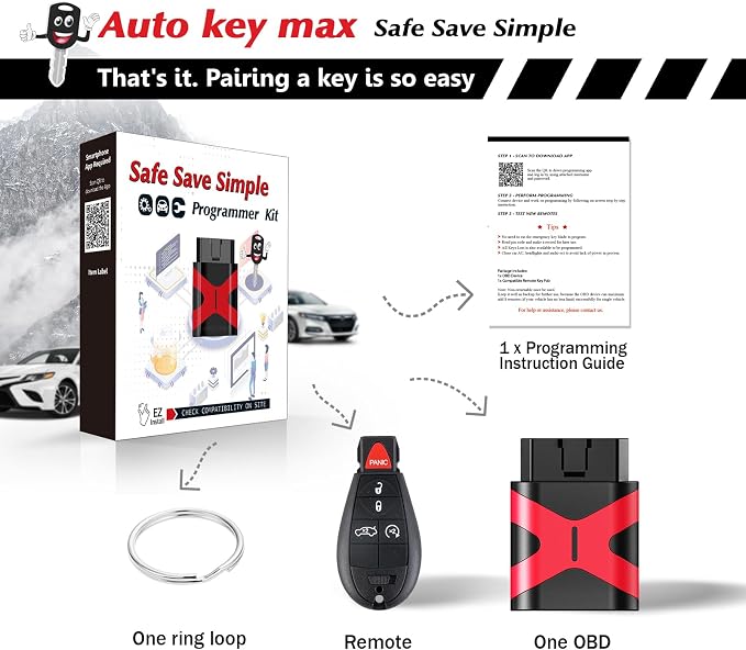 Programmable Keyfob, Replacement Car Keys Fob and DIY Programmer Kit for 2013-2016 Dodge Dart Remote M3N32297100