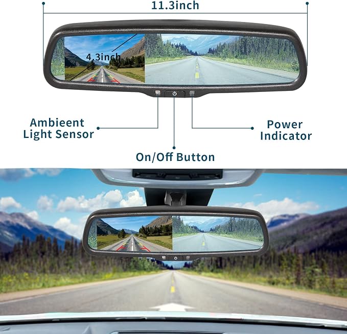 EWAY Backup Rear View Spare Tire Mount Camera w/ 10FT 4PIN Extension Cable for Jeep Wrangler 2007-2018 with 4.3" Anti-Glare Mirror LCD Monitor Reverse Camera with Removable Guideline