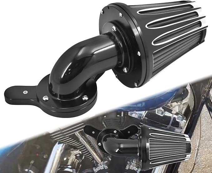 Motorcyle Air Cleaner Filter CNC 90° Forward-Facing Kit Fit for Harley Softail Touring Trike Sportster XL Dyna (Black Housing Grey Element, C For Touring 08-16,Softail 16-17,Trike 08-16)