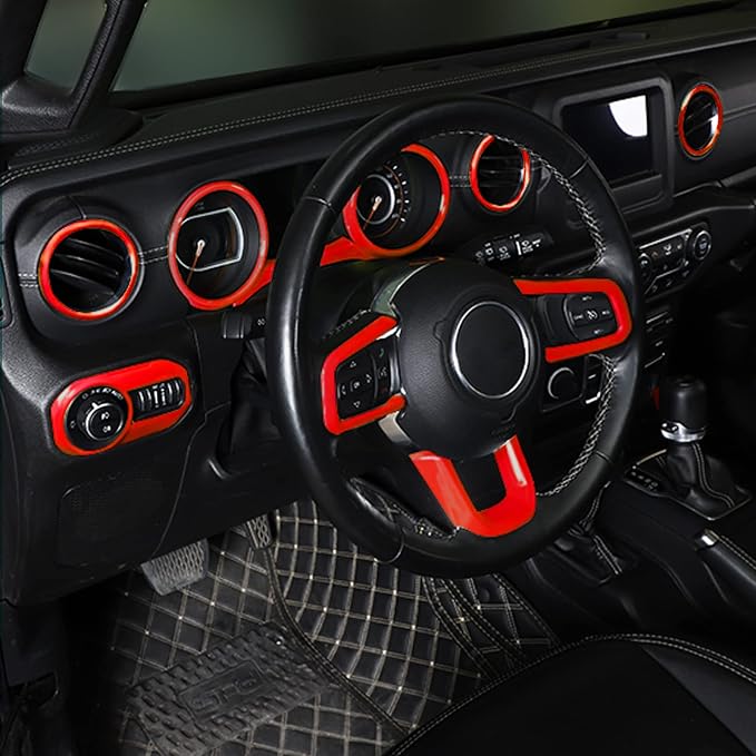 CheroCar 21PCS Full Set Interior Decoration Trim Kit for 2018-2026 Jeep Wrangler JL JLU & Gladiator JT Steering Button Frame, Air Conditioning Vent, Reading Light, Speaker (Red)
