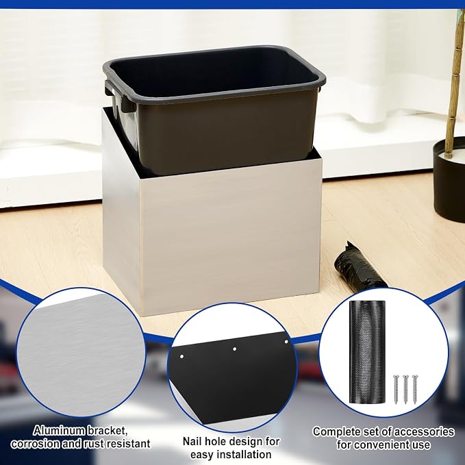 Blulu 1 Set Silver Refuse Container Bin for Race Trailer Garage Trash Can Holder Organizer Aluminum Trash Can Holder Wall Mount for Race Trailer, Garage, Shop