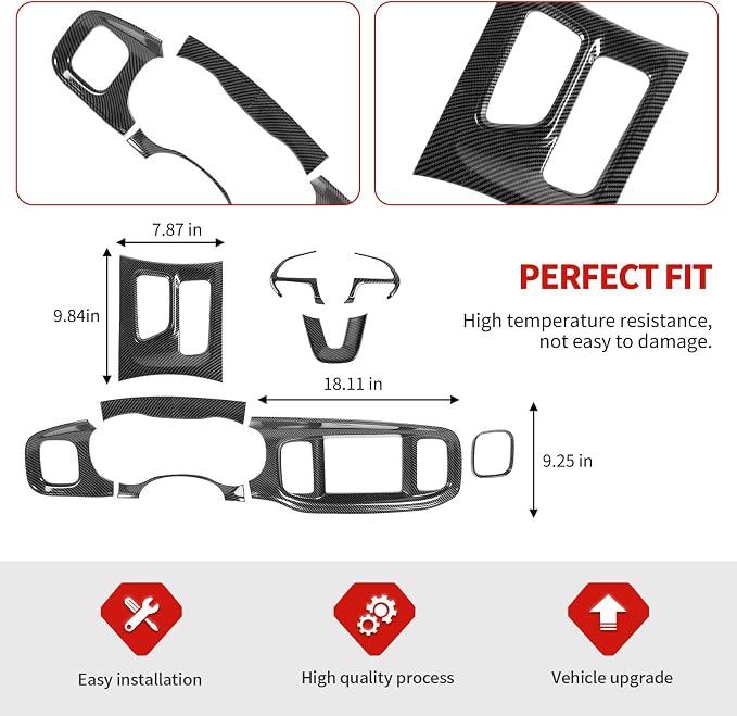 Jimen Fit for Dodge Charger 2015-2023, 9PCS Carbon Fiber Interior Kits - Center Console Dashboard Cover, Gear Shift Panel Trim