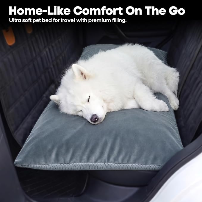 Loiion Dog Car Bed with Removable Washable Cover, 53.5x28in | Non Slip Travel Dog Bed, Waterproof Dog Bed Car Seat Fits SUVs Sedans Trucks, Machine Washable Cover With Zipper, 3in