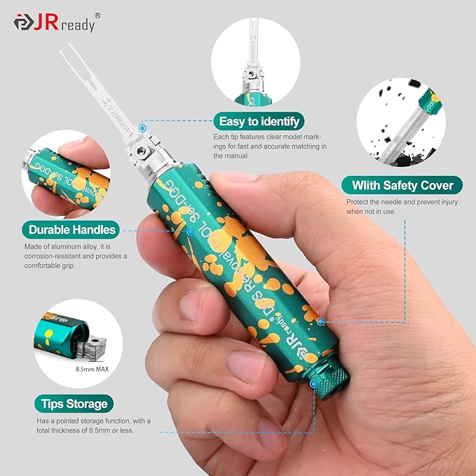 JRready ACTCRH7A03 Pin Removal Tool Kit for TE, Deutsch, AMP, Molex, Delphi, Harting, YAZAKI, BYD, JPT Automotive Heavy Duty Electrical Terminal Connector(1 PC Tool+36PCS Replacement Tips)