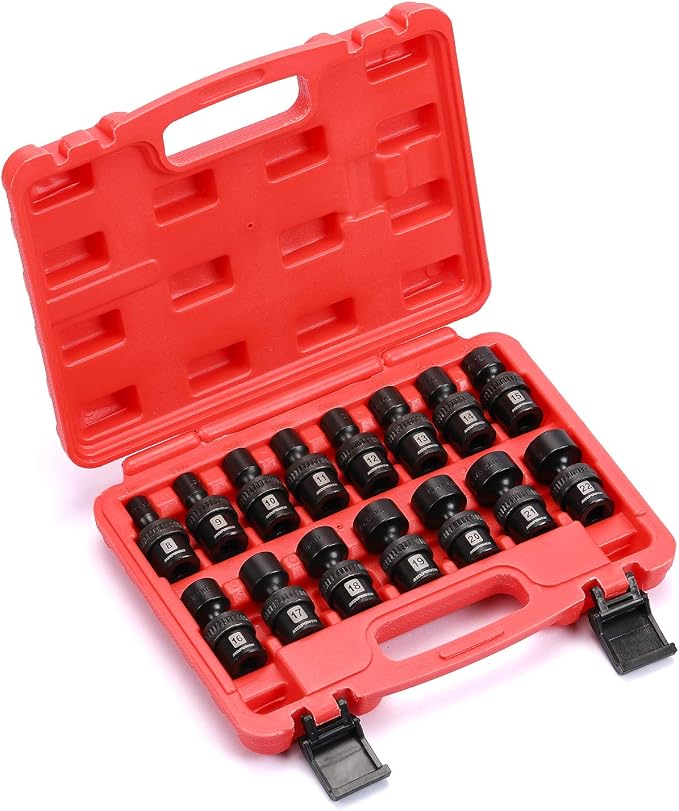 MIXPOWER 15-piece 3/8" Drive Shallow Universal Impact Socket Set, 6 Point, Metric, 8-22mm, CR-MO, Swivel Socket With Flexible Wobble…
