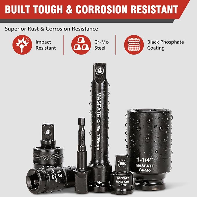 1/2" Impact Socket Set 35PCS,Metric 10-24mm SAE 3/8"-1-1/4" | CR-MO Steel,6-Point Design, Includes U-joint, Extension Bars, Adapter and Storage Case for heavy-duty automotive maintenance